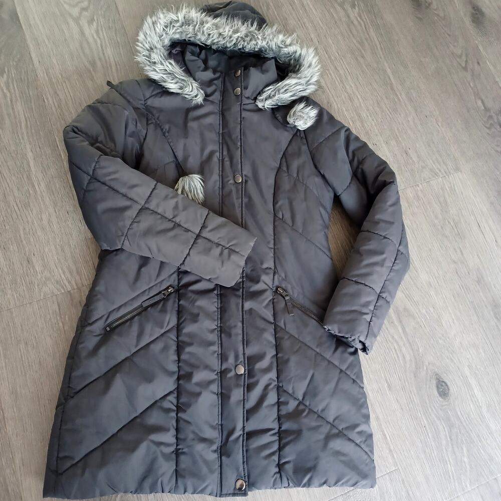American Rag Black Puffer Coat with Faux Fur Accents Size M